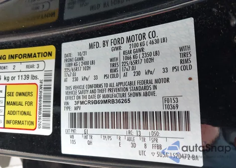 2021 Ford Bronco Sport Big Bend from USA, damaged, VIN 3FMCR9B69MRB36265